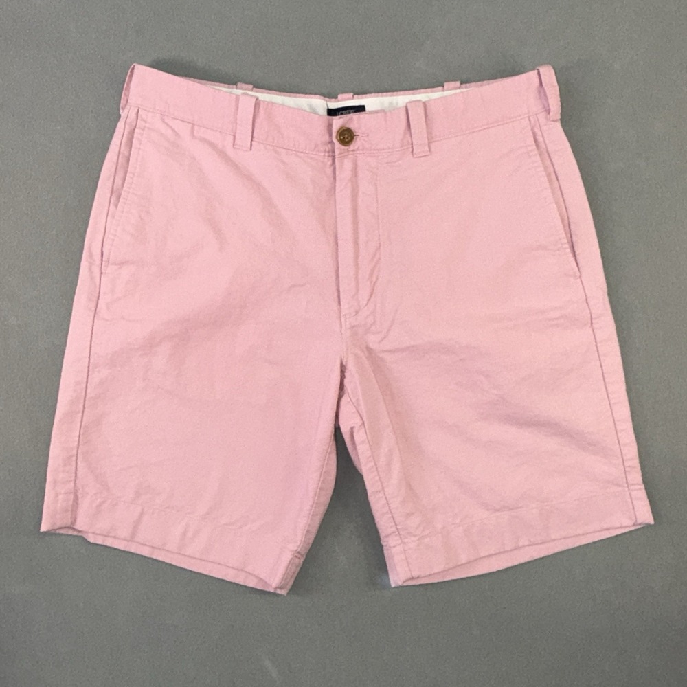 Men's J.Crew Sunwashed Oxford Flat Front Chino Preppy Shorts Pink Size 33w